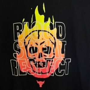 Under Armour Project Rock Black YL Tee with Fiery Skull Blood Sweat Respect Logo
